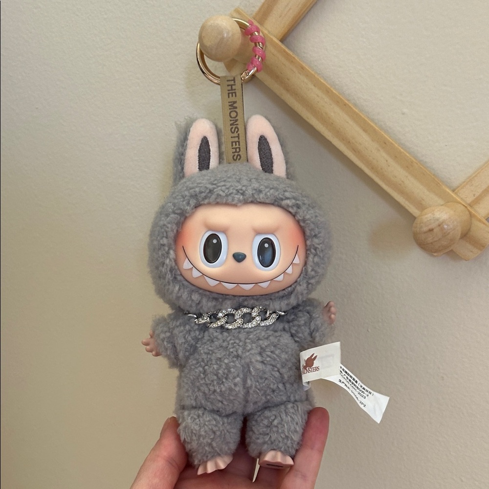 Gray Monster Labubu Sesame Bean Bag charm